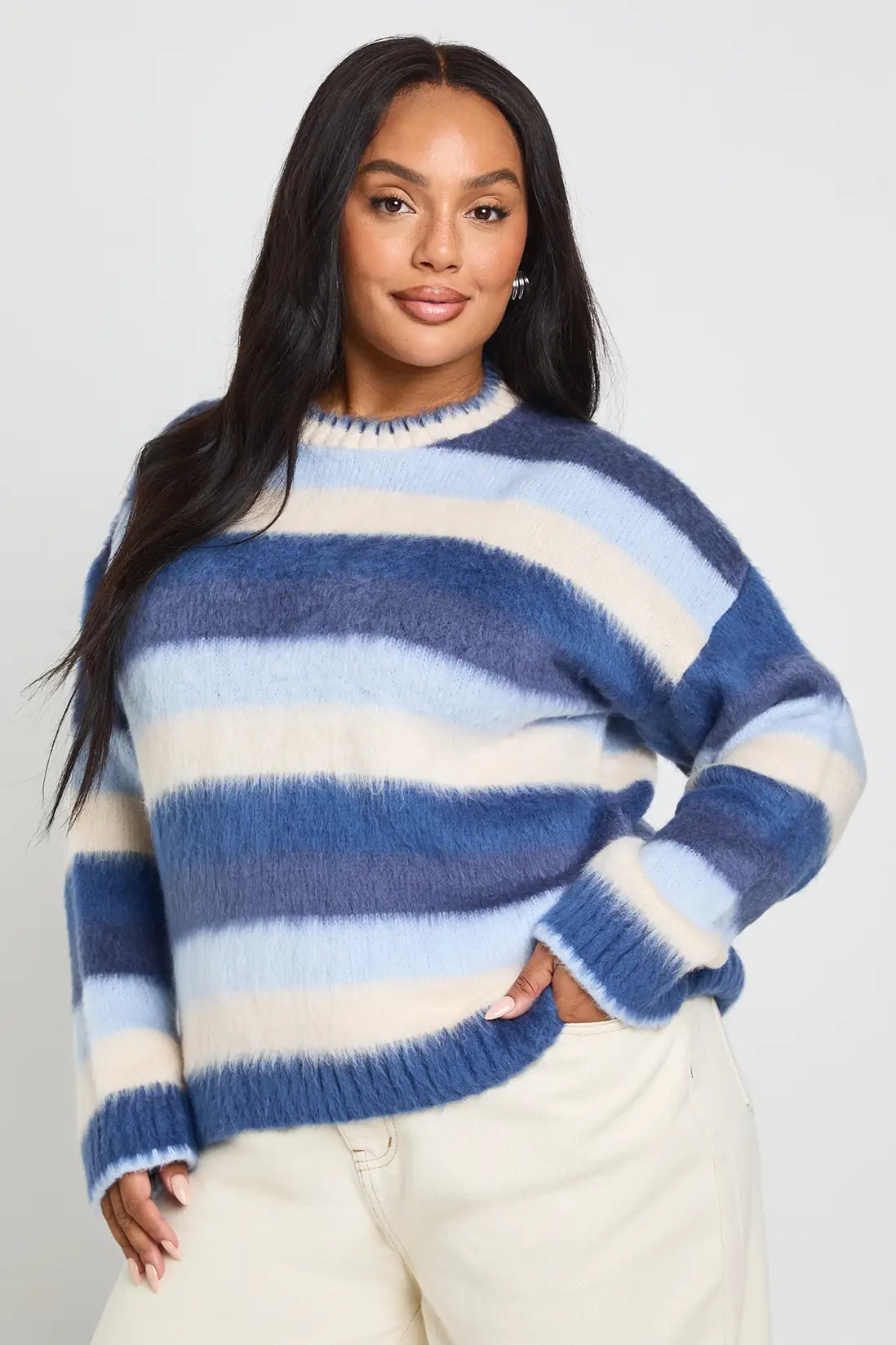 Plus Brushed Stripe Oversized Jumper | boohoo (US & Canada)