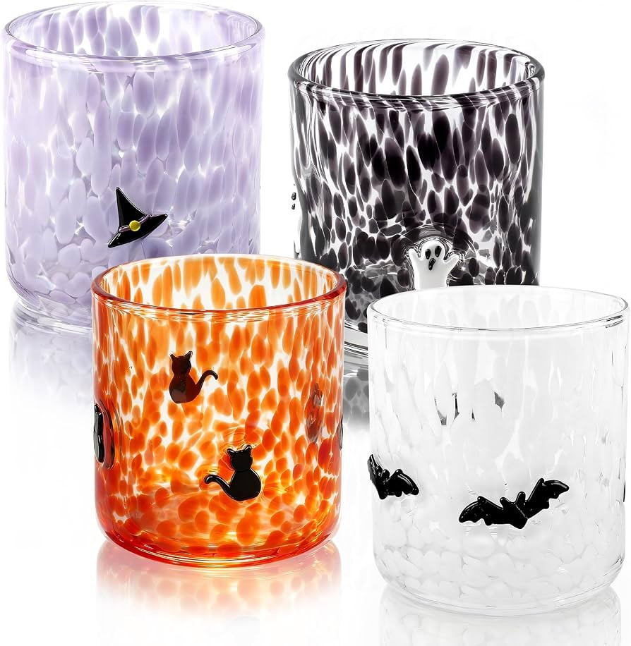 Halloween Icon Glass Cups 16 oz, Witch Ghost Bat Juice Cups Set 4 | Amazon (US)