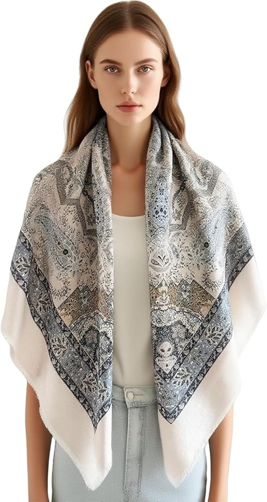 K-Elewon Large Square Scarf 51" Cotton and Linen Hand feel Scarf Fashion Scarves Hair Wrapping Sc... | Amazon (US)