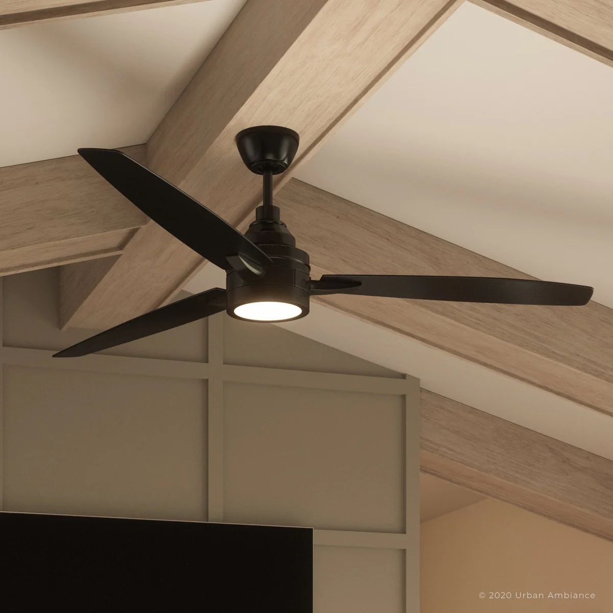 UHP9040 Mid Century Modern  Indoor Ceiling Fan, 13.1"H x 60"W, Midnight Black, Tybee Collection | Urban Ambiance, Inc.