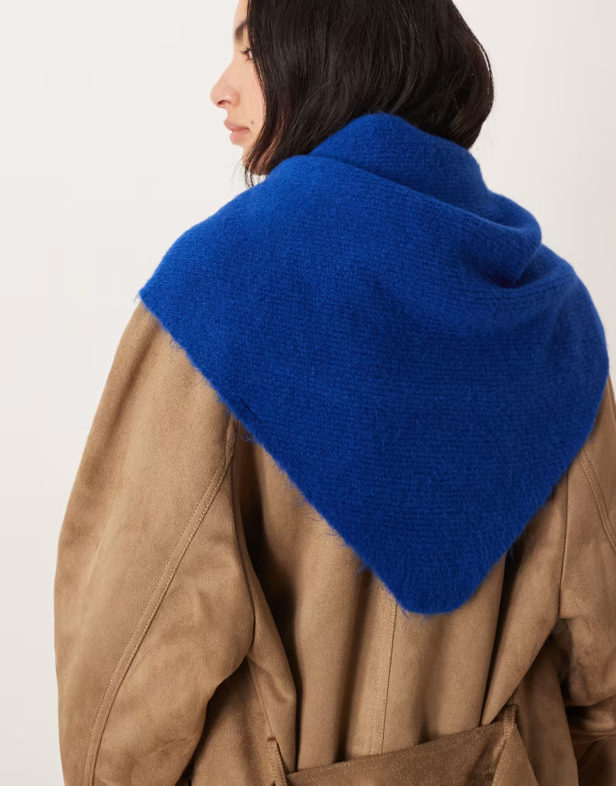 ASOS DESIGN fluffy triangle scarf in cobalt blue | ASOS (Global)
