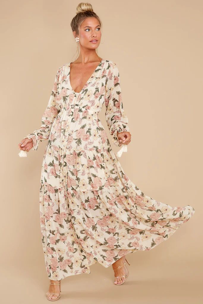 View From The Meadow Ivory Floral Print Maxi Dress | Red Dress 