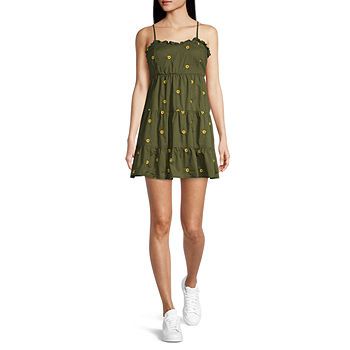 Arizona Sleeveless Embroidered Babydoll Dress Juniors, Color: Avocado Flrl - JCPenney | JCPenney