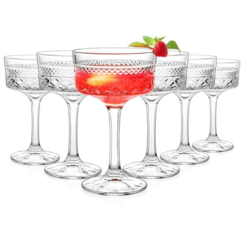 6 Pcs Ribbed Coupe Glasses, 10 oz Vintage Cocktail Coupe Glasses Set, Unique Martini Glass, Classic Galssware, Bar Drinking Glasses Set Pefect for Cocktail, Wine, Champagne & Gift | Amazon (US)