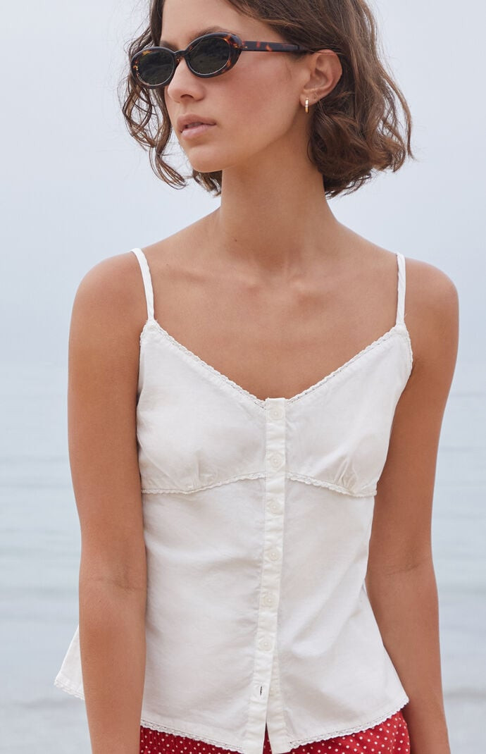 John Galt Women's White Button Up Tank Top | PacSun