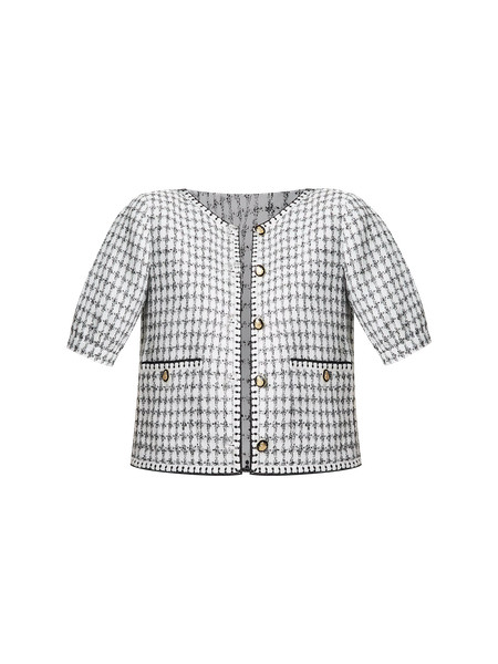 Gingham Tweed Puff Sleeve Jacket | Ann Taylor