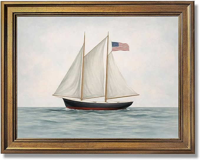 Framed Sailboat with American Flag Poster Canvas Print Art Vintage Minimalist Aesthetic Wall Art ... | Amazon (US)