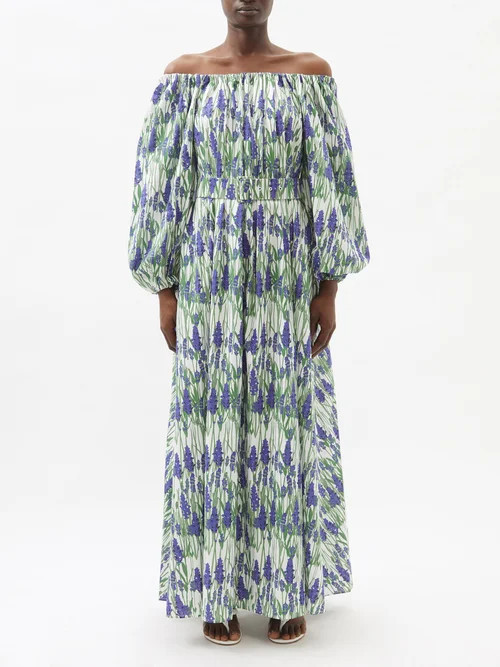 Bernadette - Bobby Off-the-shoulder Lavender-print Maxi Dress - Womens - Blue Multi | Matches (US)