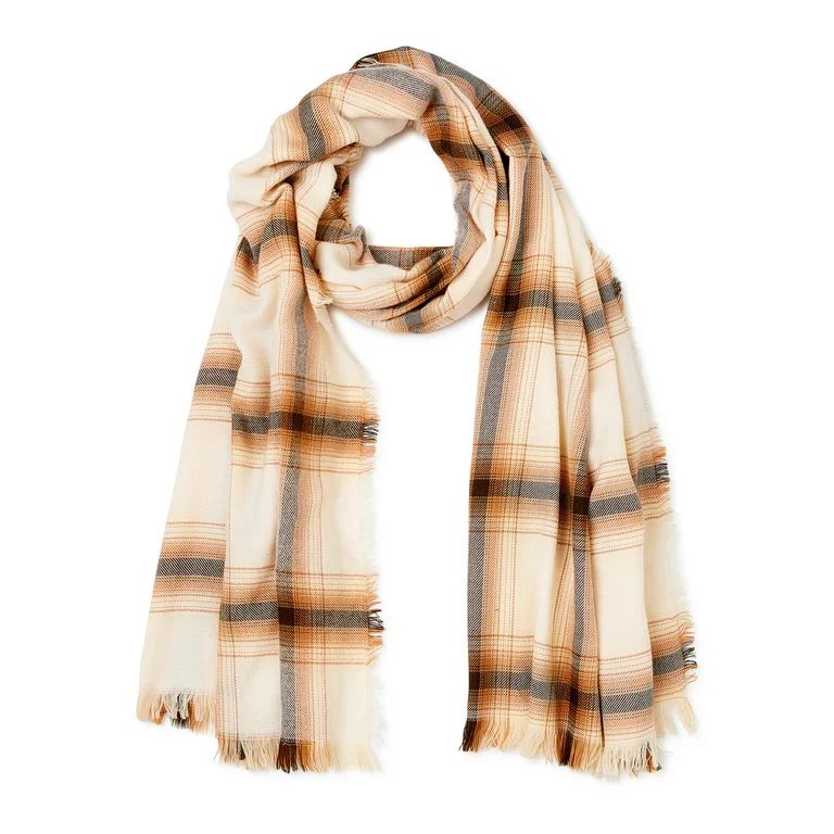 Scoop Adult Female Plaid Woven Oblong Scarf with Frayed Edges | Walmart (US)