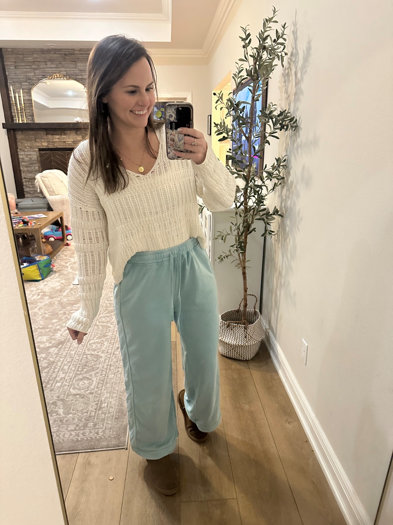 Loving this comfy outfit perfect for these cold winter days. These aerie look for less sweat pants are from @amazon and crochet top is old from @pinklily so I’ll link something similar! Sweat pants would be perfect for travel too! 

#LTKootd #LTKTravel #LTKgrwm