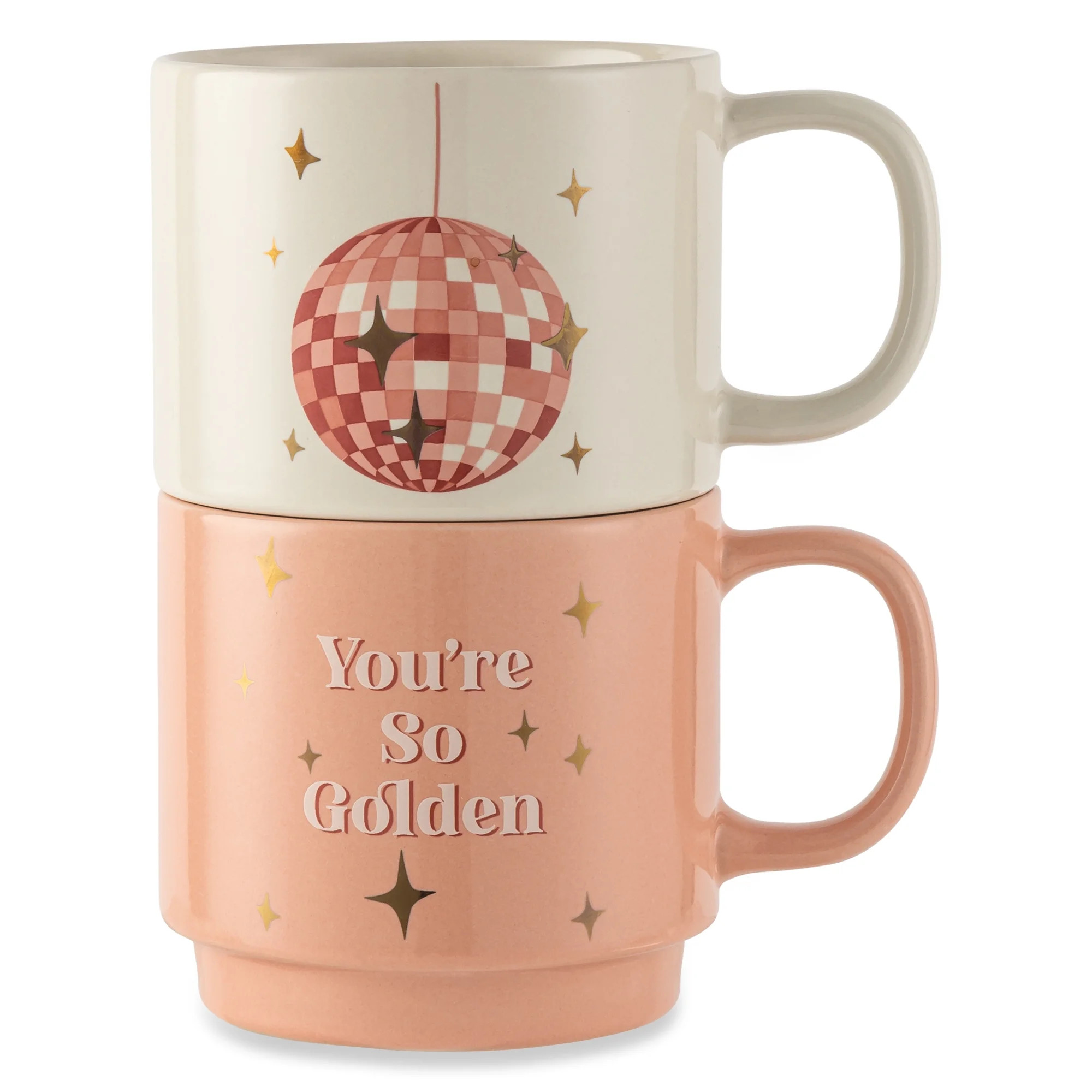 Thyme & Table 2 Pack Stacking You're So Golden Pink and Disco Ball White Mugs 14.2 fl oz, Stonewa... | Walmart (US)