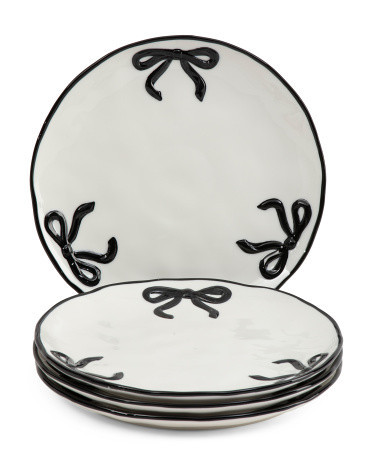 Set Of 4 Hand Painted Bow Dinner Plates | TJ Maxx