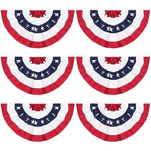 6 Pieces USA Pleated Fan Flag, 1.5x3 ft American US Bunting Flag Patriotic Half Fan Banner Flag for 4th of July Memorial Indoor Outdoor Decoration with Canvas Header and Brass Grommets | Amazon (US)
