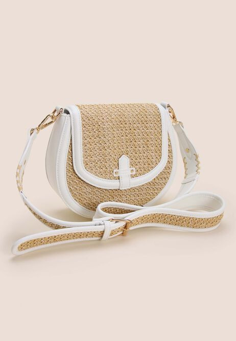 Womens White & Straw Saddle Shoulder Bag | Peacocks