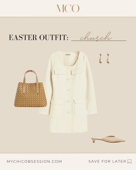 This button-front boucle jacket dress is the perfect choice for an Easter church service. Pair it with kitten heels, gold tear drop earrings, and a woven handbag for a classic, elevated look.

#LTKSeasonal #LTKstyletip