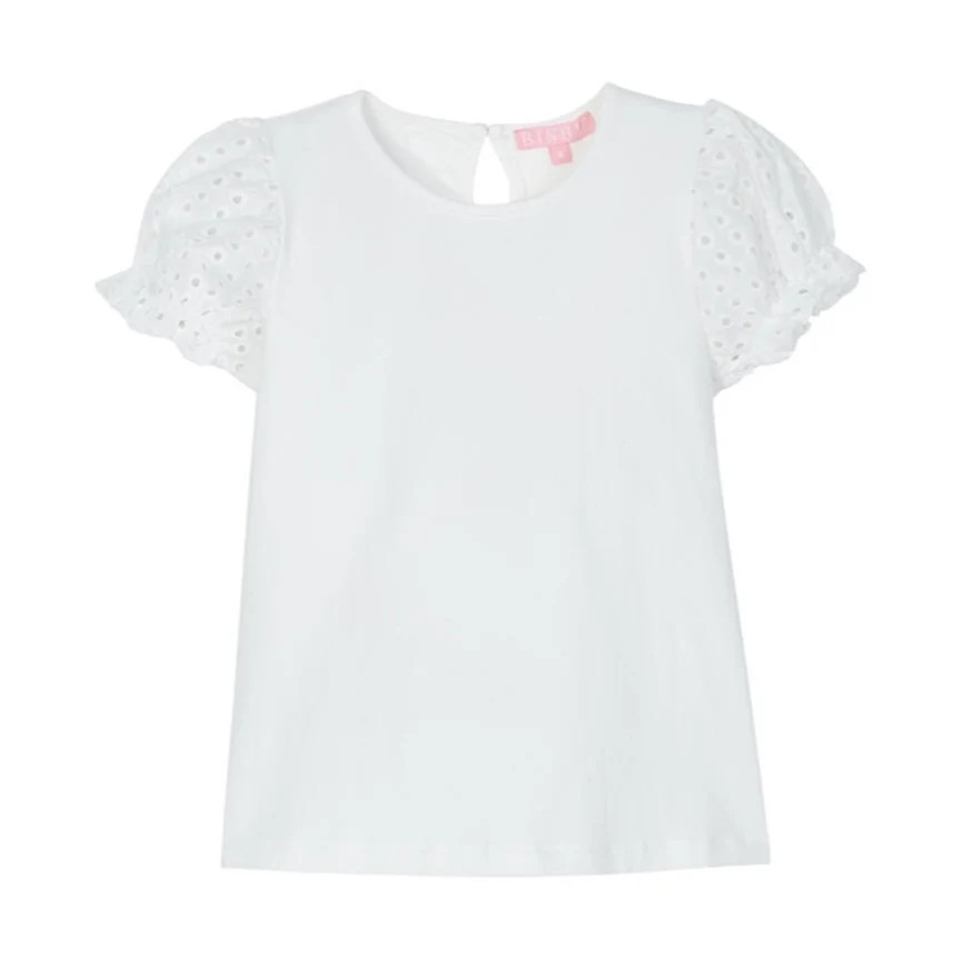 Contrast Sleeve Tee - White Eyelet | BISBY Kids