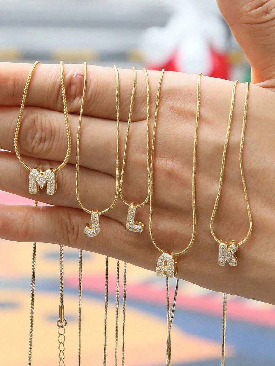 1pc English Initial Letter Pendant Necklace Stainless Steel Chain Alphabet Necklace For Girls Kid... | SHEIN