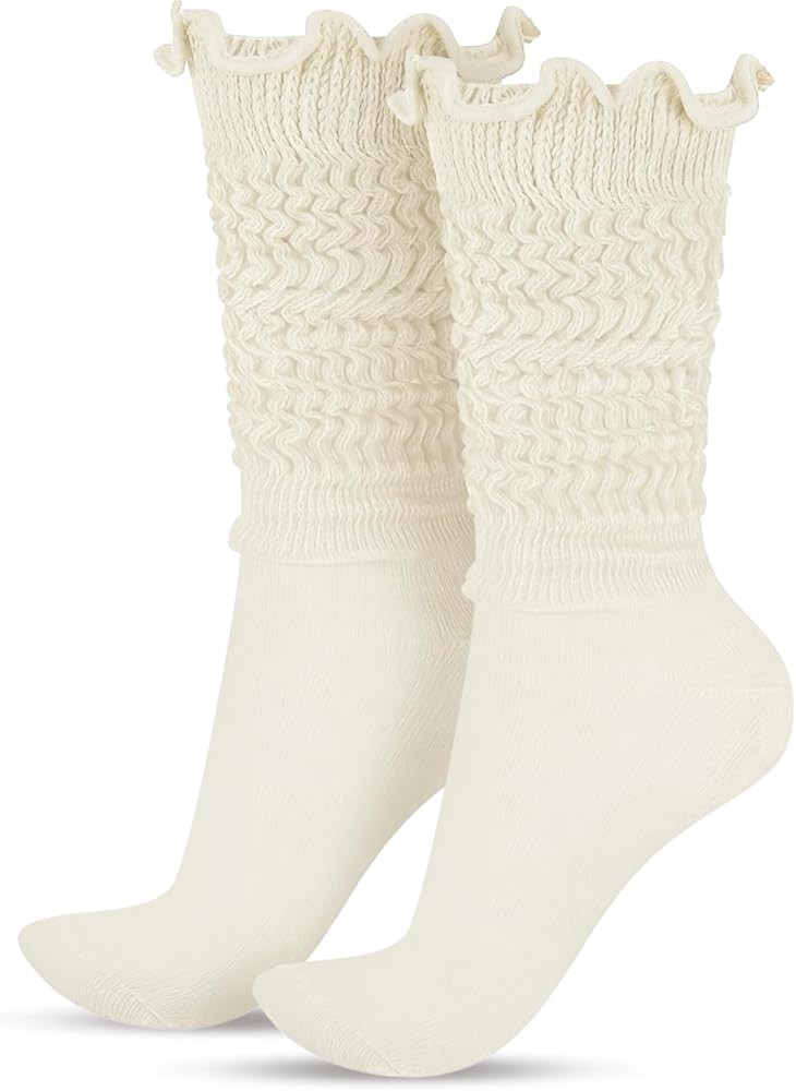 Sintege Ruffle Slouch Socks for Women Knit Knee Boot High Socks Ruffle Long Tube Soft Scrunch Wom... | Amazon (US)