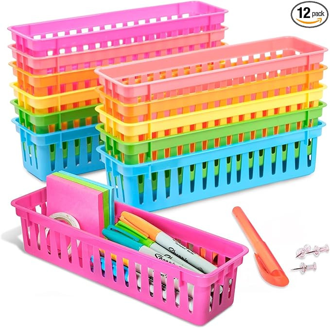 Juvale 12-Pack Pencil Holder Trays and Organization Baskets - Plastic Caddy for Desk and Elementa... | Amazon (US)