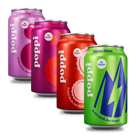 Poppi Prebiotic Soda, Soda Staples Variety Pack, 12 oz, 12 Pack Cans | Walmart (US)