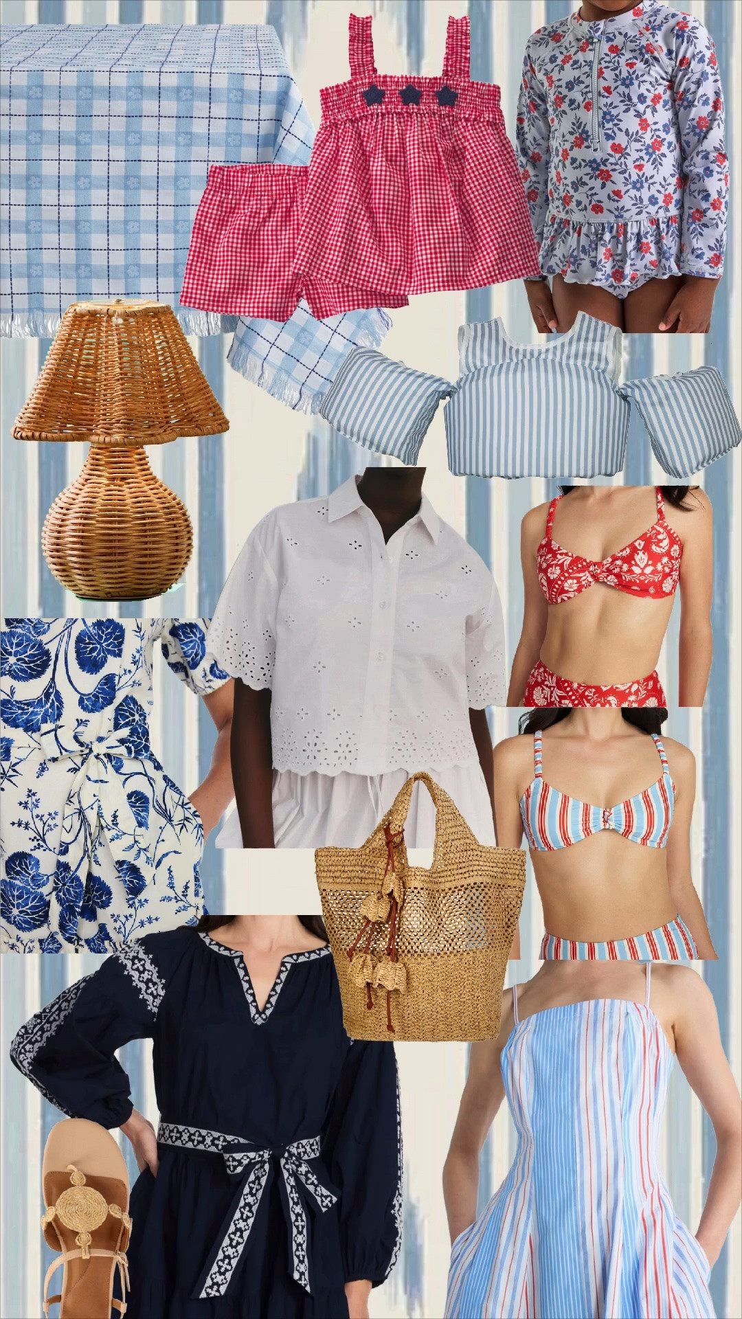 Walmart Summer finds! 

Red, white & blue  🇺🇸 From heirloom-inspired little girl looks to classic striped swimwear, wicker accents, and breezy summer staples… these are the sweetest finds for Memorial Day, Fourth of July, beach trips, and all the coastal summer moments in between. ✨⚓️

PRODUCT LIST

* Blue plaid tablecloth with fringe trim
* Red gingham girls matching set with navy star detail
* Blue floral girls rash guard swimsuit
* Wicker table lamp
* Blue stripe puff sleeve swim top
* Blue & white floral tie-front dress
* White eyelet button-up blouse
* Red paisley bikini set
* Red, white & blue striped bikini set
* Navy embroidered tie-waist dress
* Straw woven tassel tote bag
* Red & blue striped strapless maxi dress
* Shell detail sandals

#LTKSeasonal #LTKSwim #LTKStyleTip #LTKKids #CoastalGrandmillennial #GrandmillennialStyle #TraditionalStyle #ClassicStyle #AmericanaStyle #CoastalChic #BlueAndWhiteDecor #SummerStyle #FourthOfJulyStyle #PatrioticStyle #ResortWear #BeachVacationStyle #ClassicSummer #HeirloomStyle #PreppyStyle #SummerOutfits #PoolsideStyle #CoastalLiving #WickerDecor #BlueAndWhiteForever #TheBrokeBrooke #grandmillennial