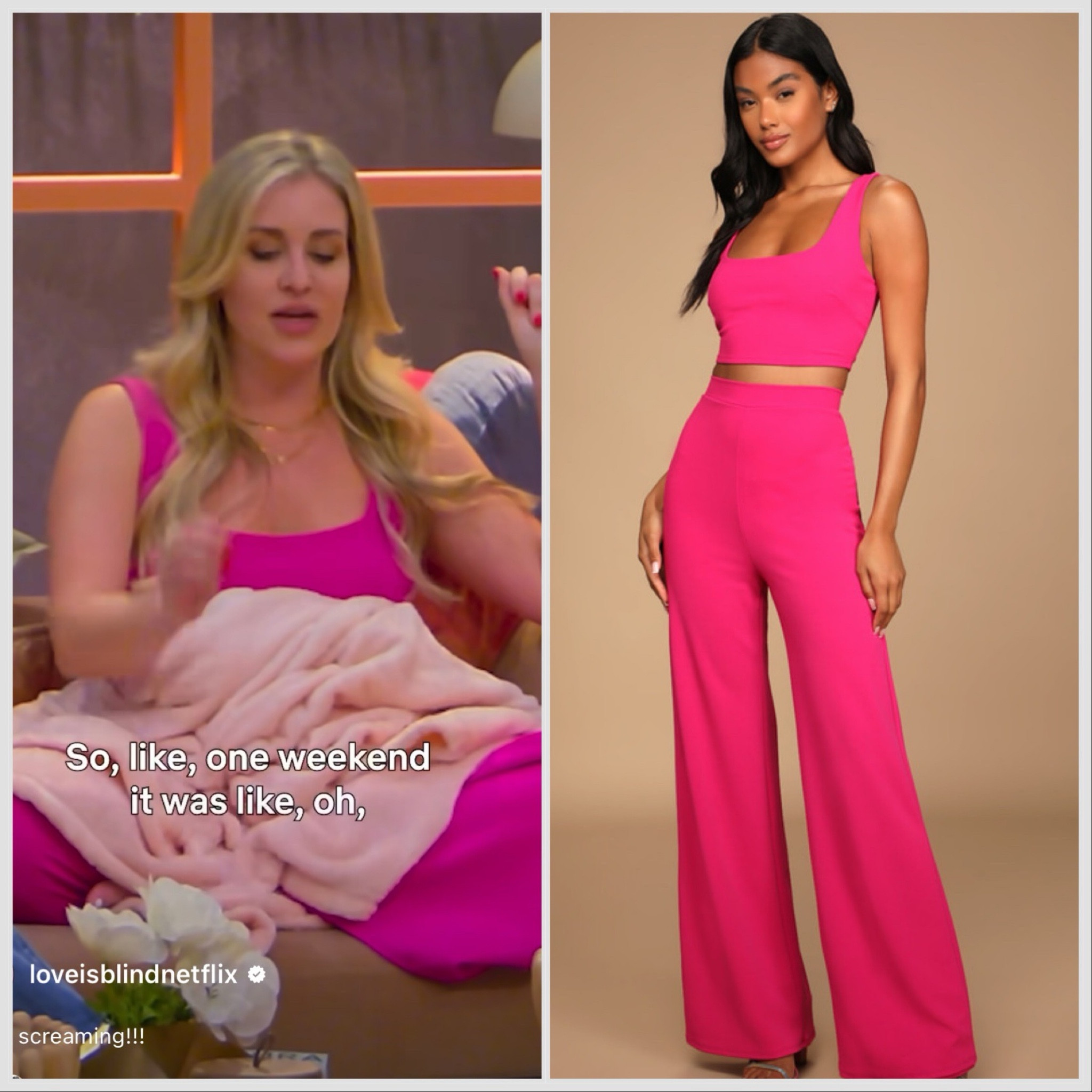 My pink two piece set from the lounge! #loveisblindS6 #lulus 