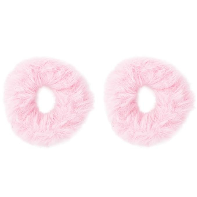 Small Fuzzy Fur Scrunchies Furry Pony Holder - Set of 2 - Light Pink | Amazon (US)