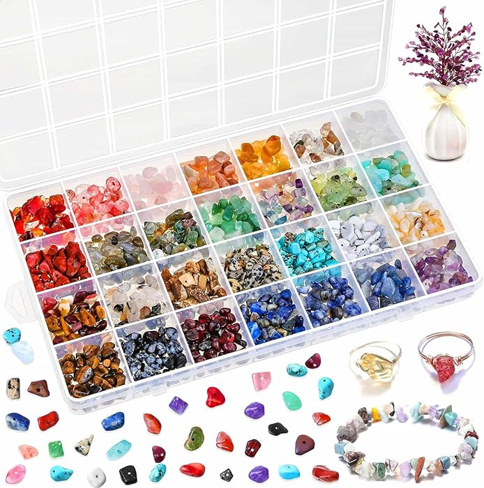 Crystal Chips Beads for Ring Making, 28 Colors Gemstone Beads for Jewelry Making, Crystal Ring Ma... | Amazon (US)