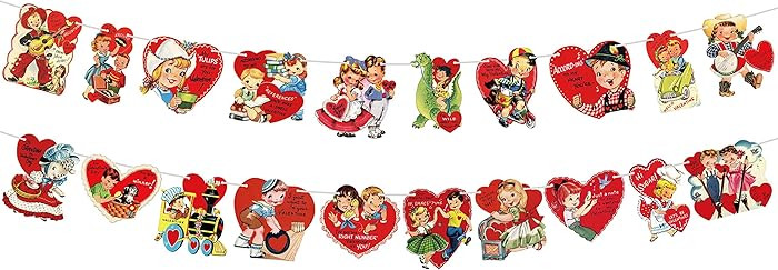 L1rabe 2Pcs Valentine's Day Decorations Vintage Style Hanging Banner Garland 20 Styles Victorian ... | Amazon (US)
