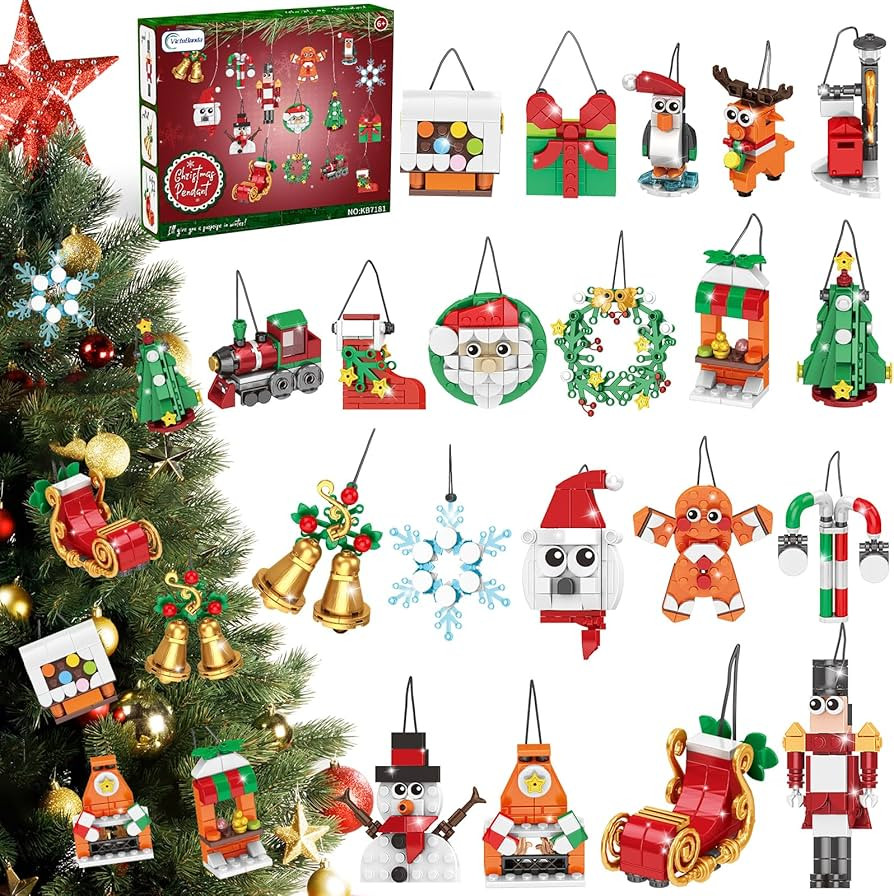 20 Packs Christmas Ornaments Building Set,Hanging Christmas Tree Wreath Santa Snowman Gingerbread... | Amazon (US)