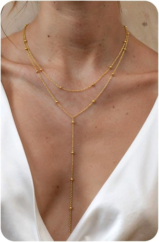 Magitaco Lariat Necklace for Women, 18K Gold Plated/Silver Color Dainty Long Necklaces for Women ... | Amazon (US)