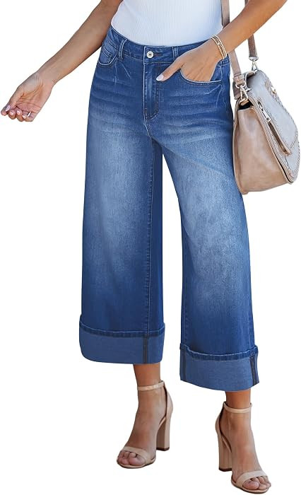 GRAPENT Wide Leg Jeans for Women High Waisted Stretchy Denim Capri Pants | Amazon (US)