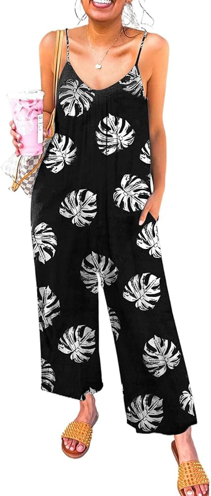Happy Sailed Women's Casual Sleeveless Front Button Loose Jumpsuits Stretchy Long Pants Romper wi... | Amazon (US)