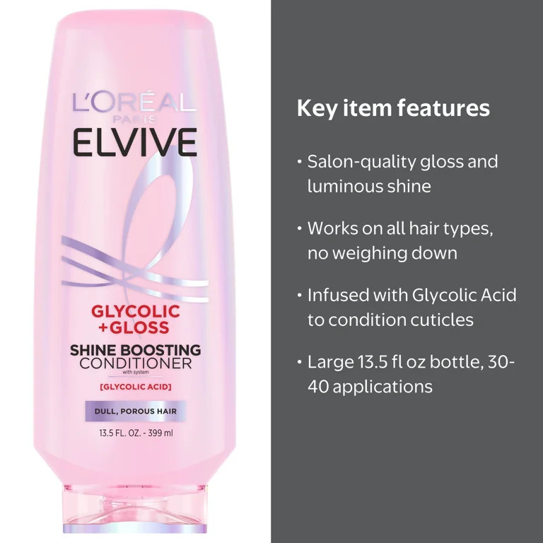 L'Oreal Paris Glycolic Gloss Shine Enhancing Conditioner, 13.5 fl oz | Walmart (US)