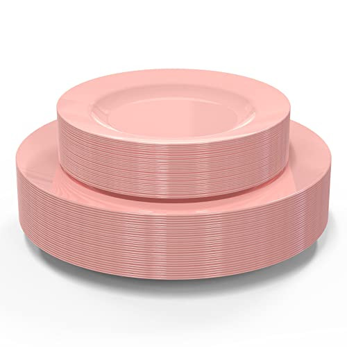 POSATE 60PCS Pink Disposable Plastic Plates, Heavy Duty Plates for Wedding/Party, 30PCS Dinner Plates 10.25’’ and 30PCS Dessert/Salad Plates 7.5’’, Pink Plates for Party Event | Amazon (US)