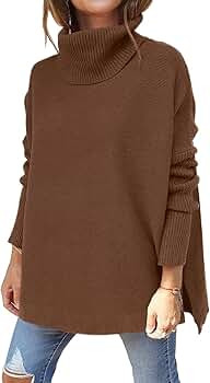 LILLUSORY Women's Turtleneck Oversized Sweaters 2021 Fall Long Batwing Sleeve Spilt Hem Tunic Pul... | Amazon (US)