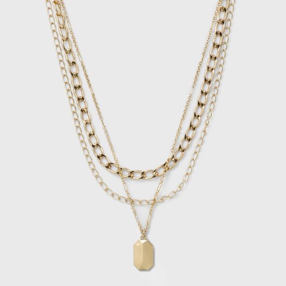 3 Row Chunky Chain Necklace - A New Day&#8482; Gold | Target