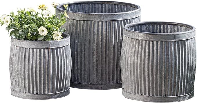 French Country Style Belly Bucket Planters, Set of 3, Galvanized Metal , Corrugated Cache Pots, R... | Amazon (US)