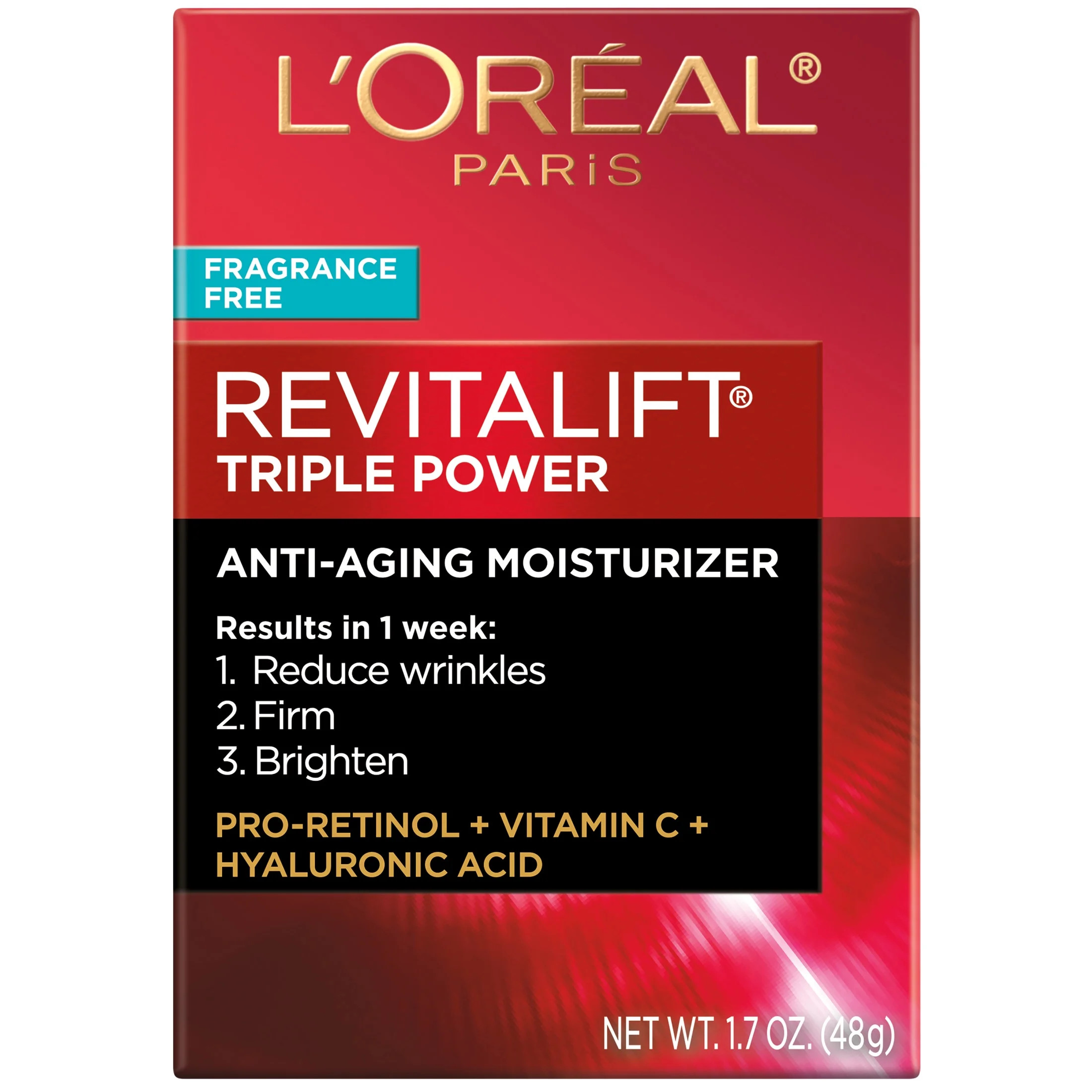L'Oreal Paris Revitalift Triple Power Face Moisturizer, Unscented Cream, 1.7 oz | Walmart (US)