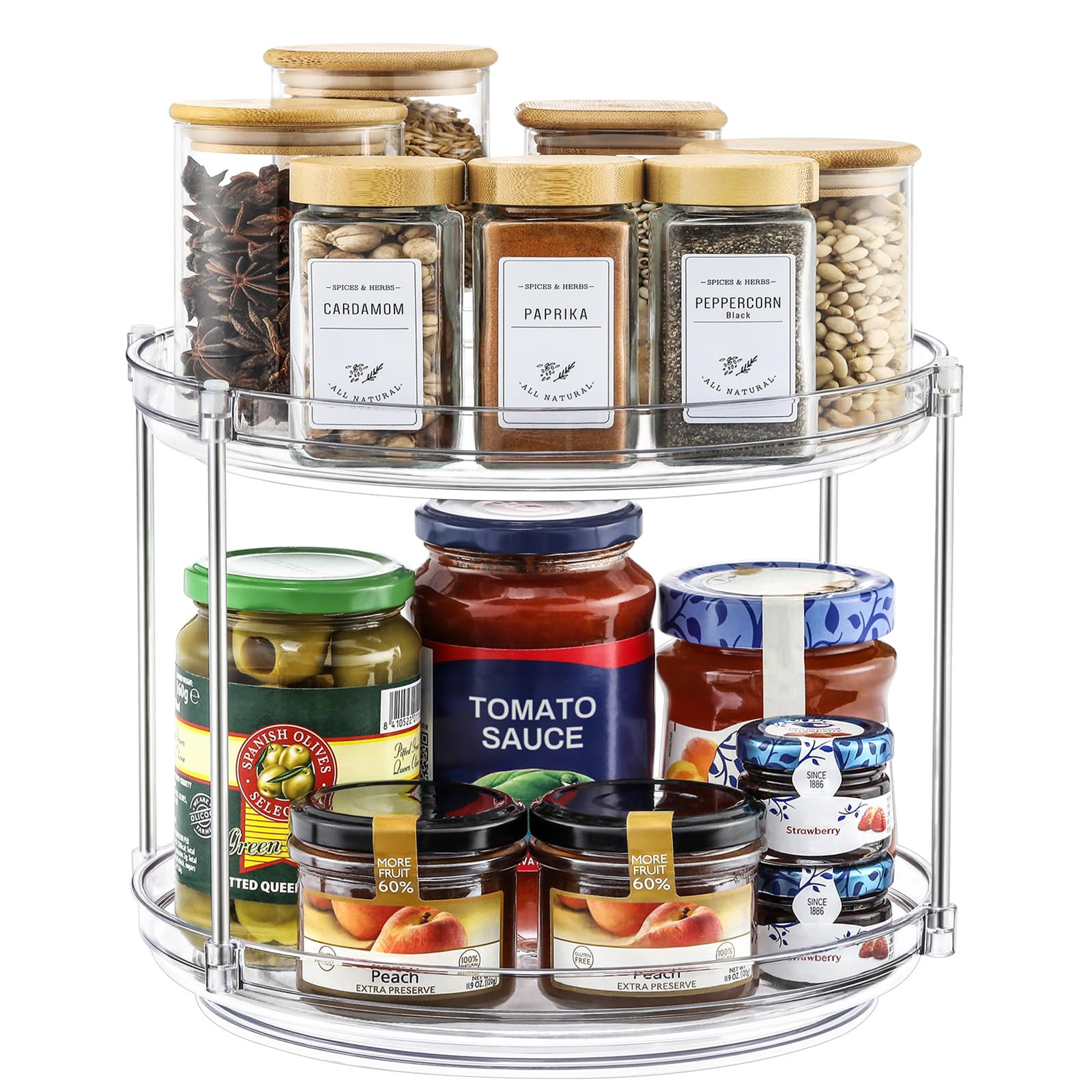 2 Tier Non-Skid Acrylic Lazy Susan Turntable Organizer - Rotating Spice Rack - Spinning Organizat... | Amazon (US)