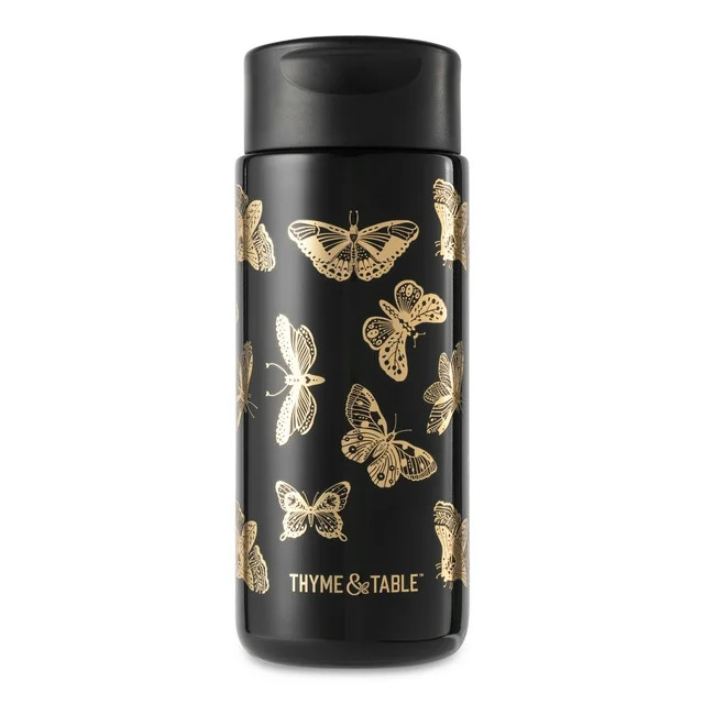 Thyme & Table Double Wall Insulated Stainless Steel Coffee Tumbler, 22oz Travel Mug, Black & Gold... | Walmart (US)