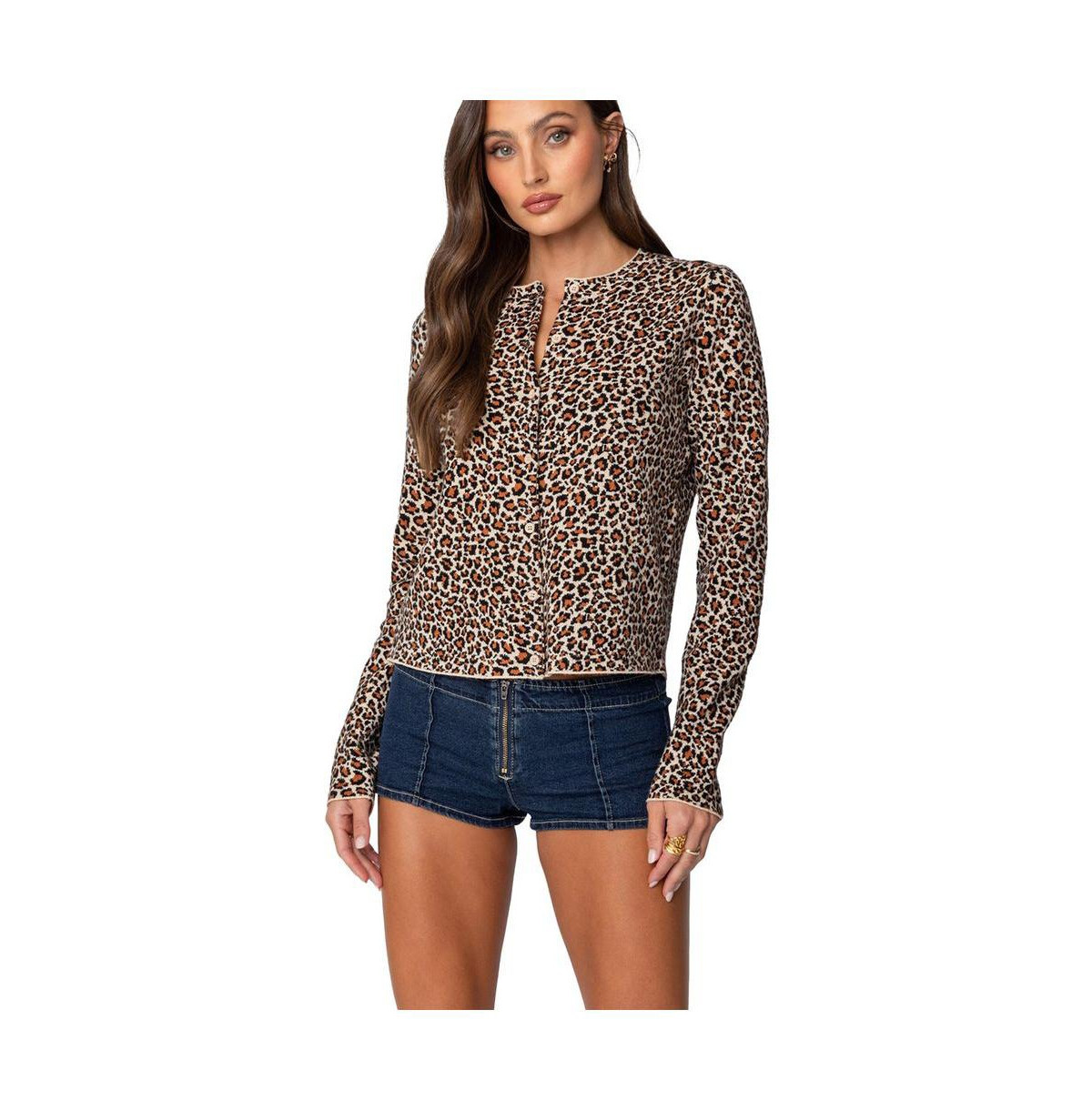 Edikted Women's Leopard Printed Knit Cardigan - Leopard | Macy's