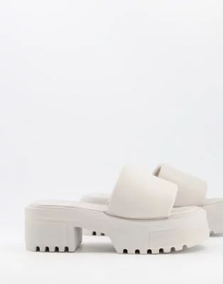 ASOS DESIGN Tile chunky padded mid heeled sandals in off white | ASOS (Global)