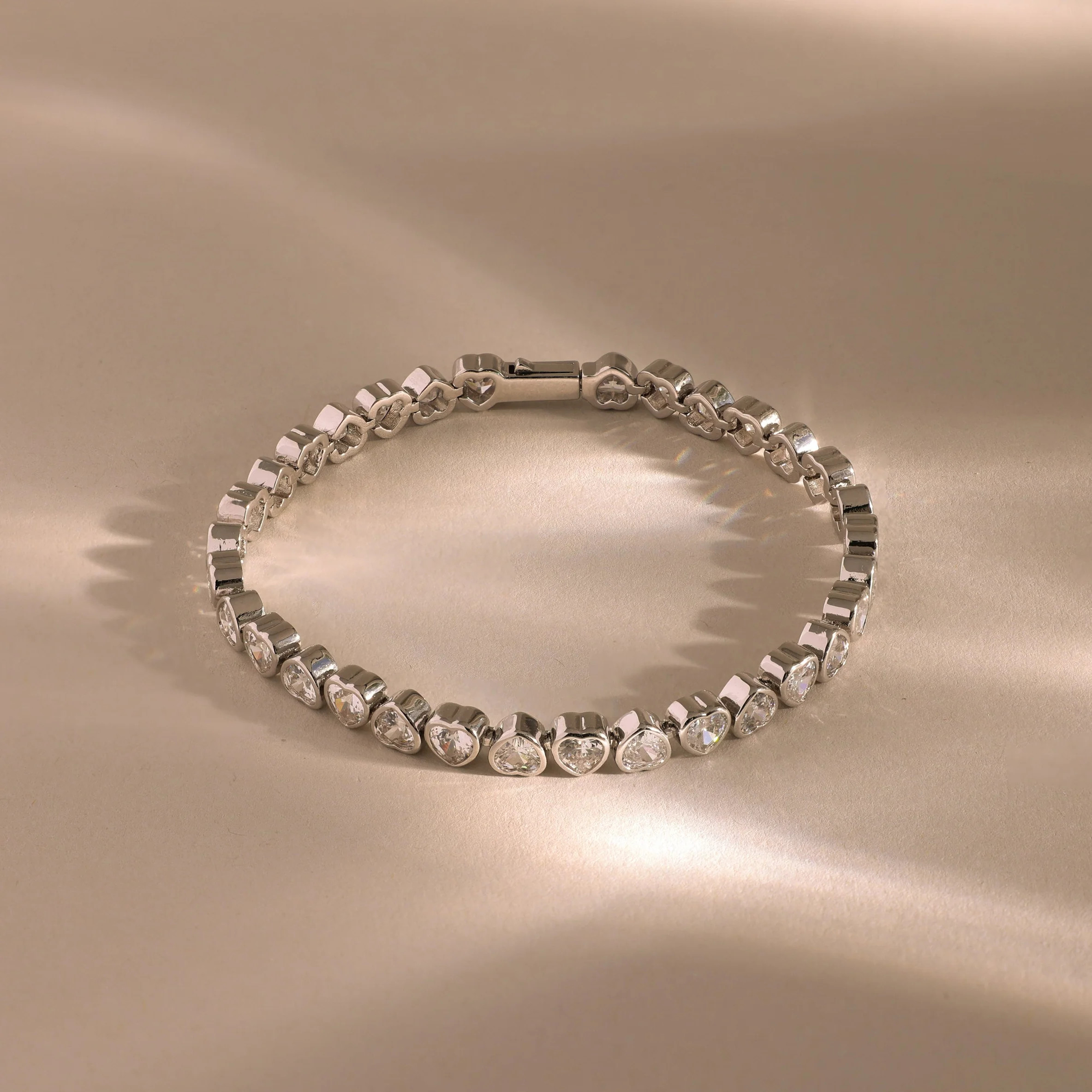 Heart Diamond Tennis Bracelet in Silver | Caitlyn Minimalist | Caitlyn Minimalist