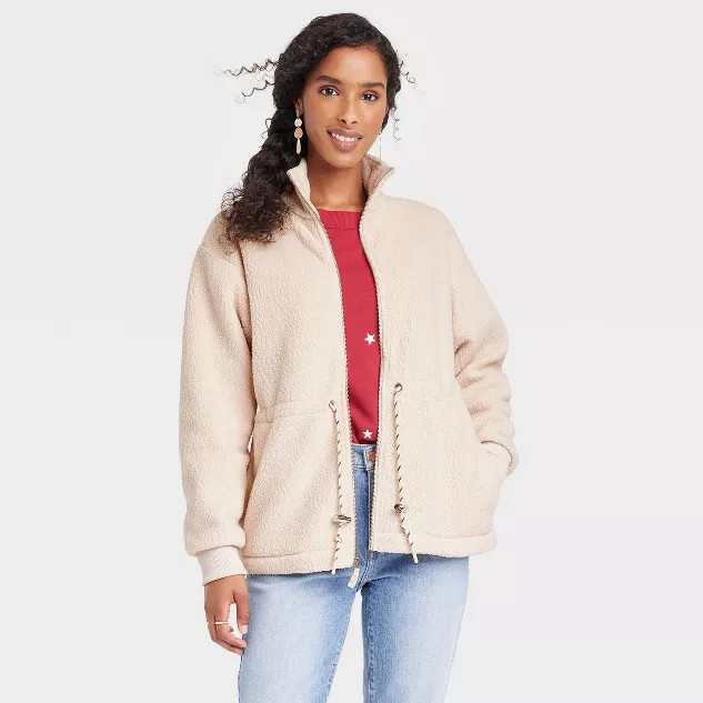 Women's Fleece Jacket - Universal Thread™ Cream M | Target