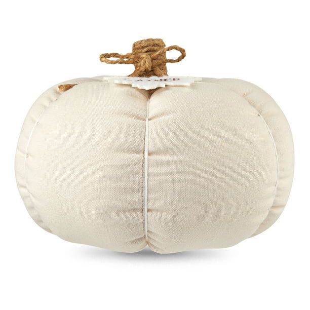 Harvest White Fabric Pumpkin with Maple Leaf "Gather" Tag, Table Decoration, 7 in x 7 in x 5.5 in... | Walmart (US)