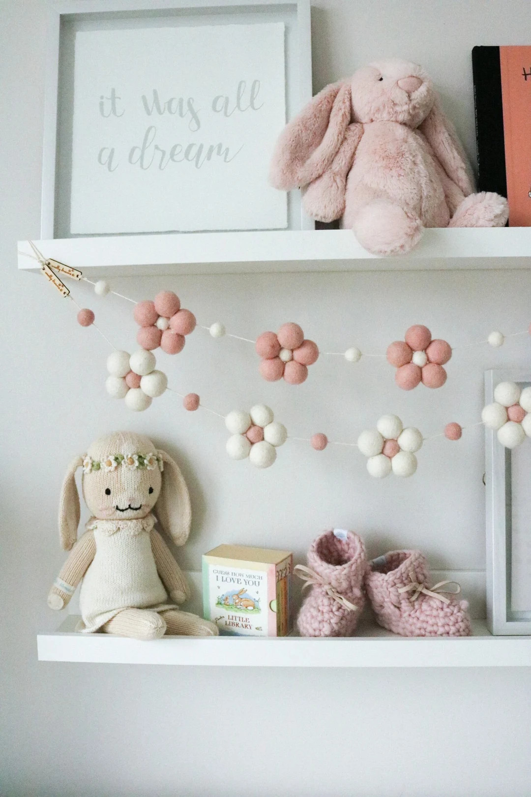 Flower Garland Felt Ball Wool, Daisy, Blush Pink, White, Nursery, Girls Room, Flower Power, Playr... | Etsy (US)