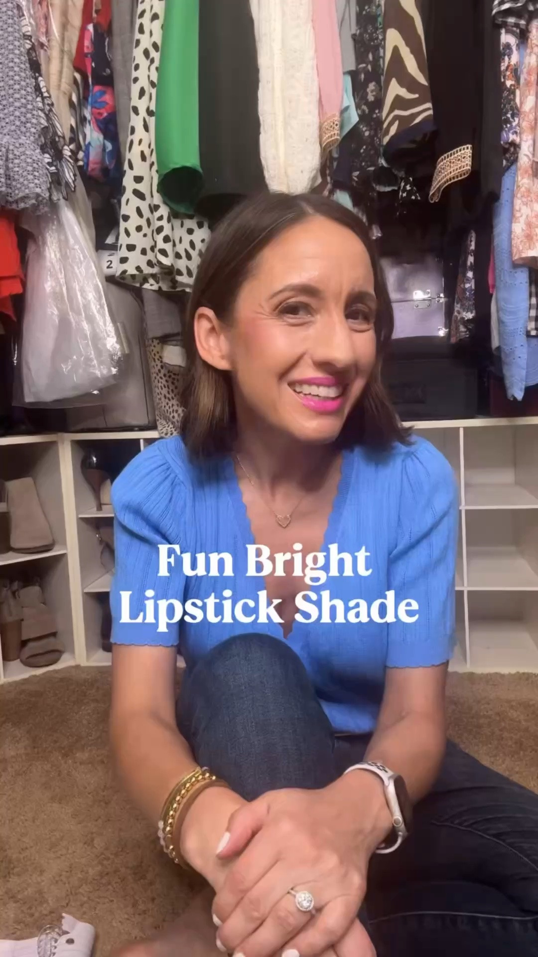 Fun pink MAC lipstick shade. This is the perfect cool toned bright pink shade. Love this shade of pink. 
Light blue cardigan top and jeans. 
This cute cardigan runs big. Size down 2 size. 
Petite style 
Lipstick 
Summer makeup

#LTKBeauty #LTKOver40 #LTKPetite