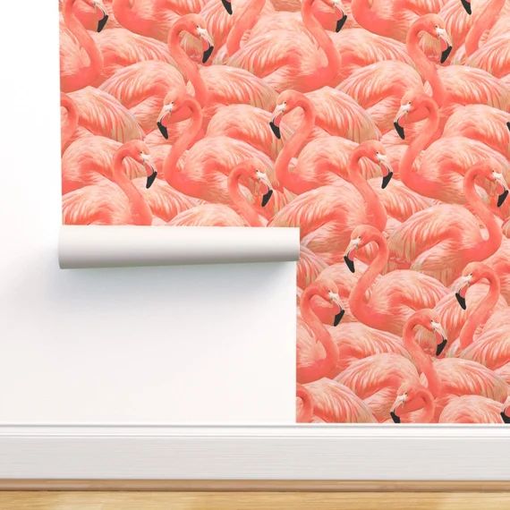 Flamingo Wallpaper  Flamingo Fever in Coral by | Etsy | Etsy (US)