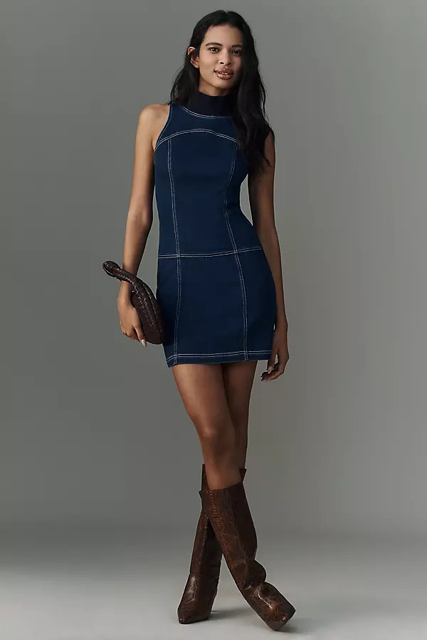 Mock-Neck Denim Mini Dress | Anthropologie (US)